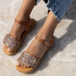 Glittersandal Med Spænde Og Velcrolukning